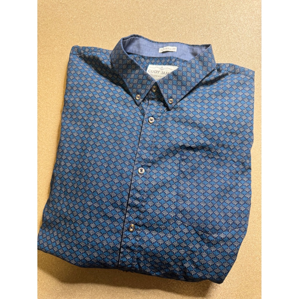 Cody James Mens 2XL Blue Pattern Traditional Fit Western Button Down Shirt